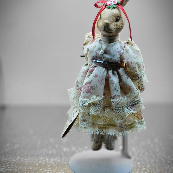 collector dolls hand painted porcelain authentic garments bunny on stand - Picture 4 of 8